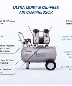 Ultra Quiet & Oil-Free 2.0 Hp. 15.0 Gal. Steel Tank