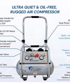 CALIFORNIA AIR TOOLS 5020W Powerful 2.0 Hp Ultra Quiet & Oil-Free Rugged 5 Gallon Air Compressor