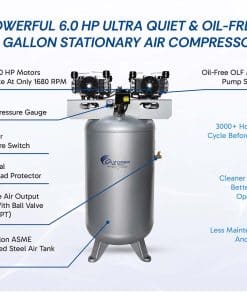 CALIFORNIA AIR TOOLS 80060C Powerful 6.0 Hp Ultra Quiet & Oil-Free 80 Gallon Stationary Air Compressor